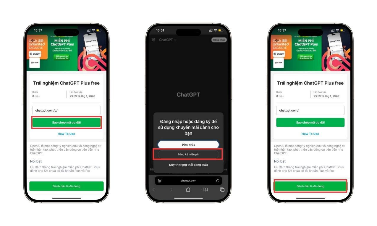 Đăng ký bằng Link mã ưu đãi của Grab để nhận ChatGPT Plus